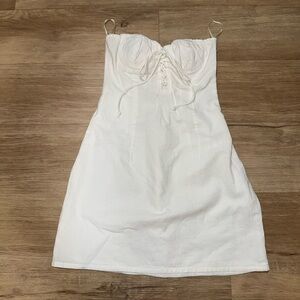 Bershka Cream Lace-Up Mini Dress